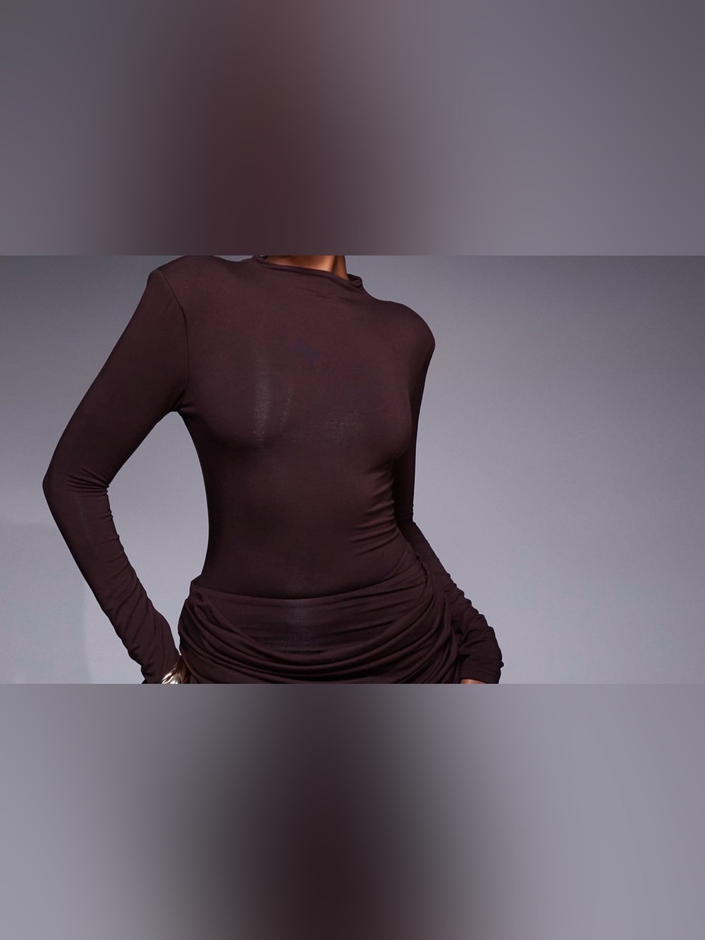 ASOS Long Sleeve Fitted Bodysuit in Dark Brown (part of a set)